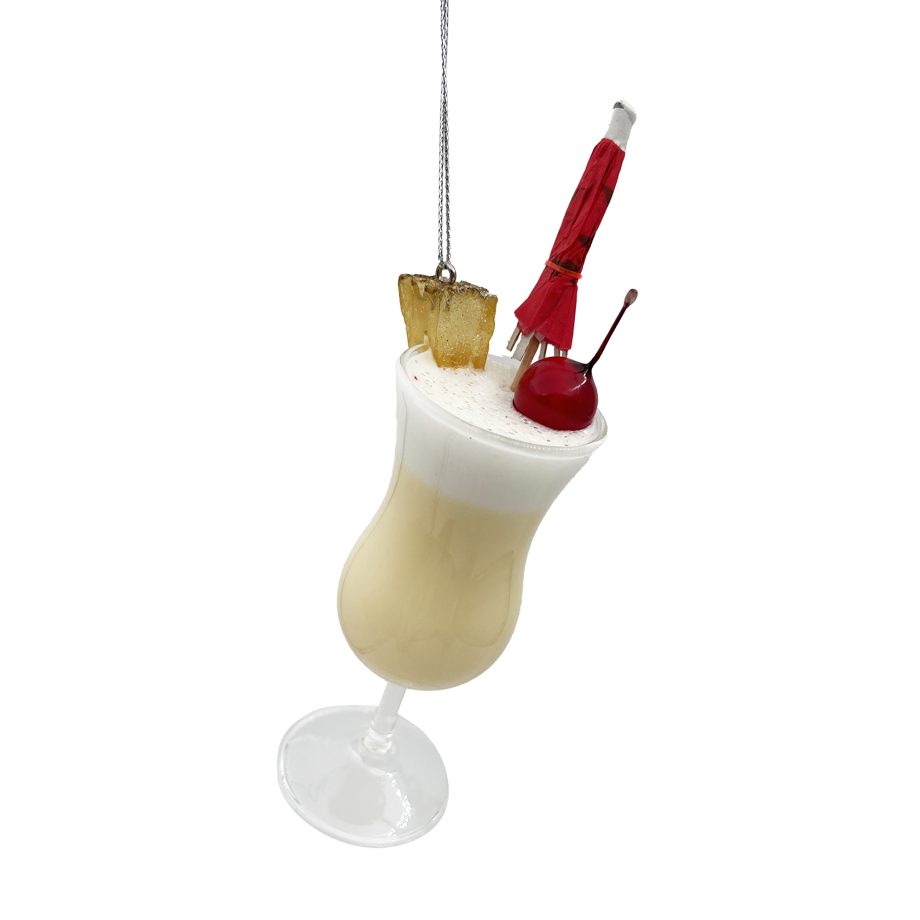 ORN GLASS PINA COLADA COCKTAIL W/ PARASOL, CHERRY & PINEAPPLE GARNISH 7" MULTI