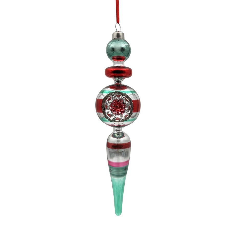 ORN GLASS FINIAL 10" DENTED MULTI GLITTER