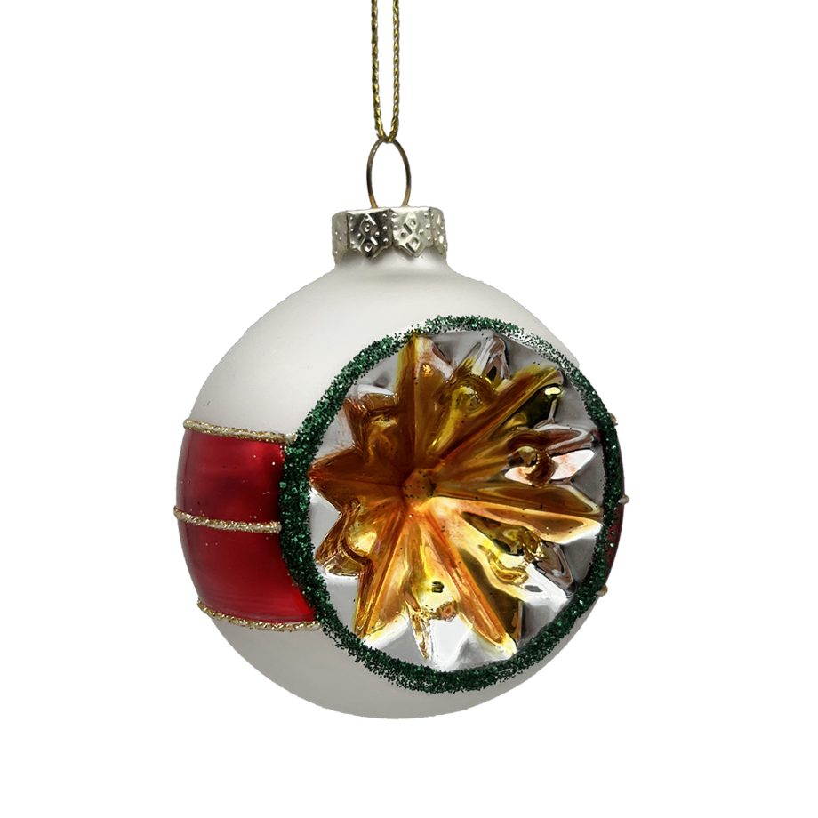 ORN GLASS BALL 3" DENTED MULTI GLITTER