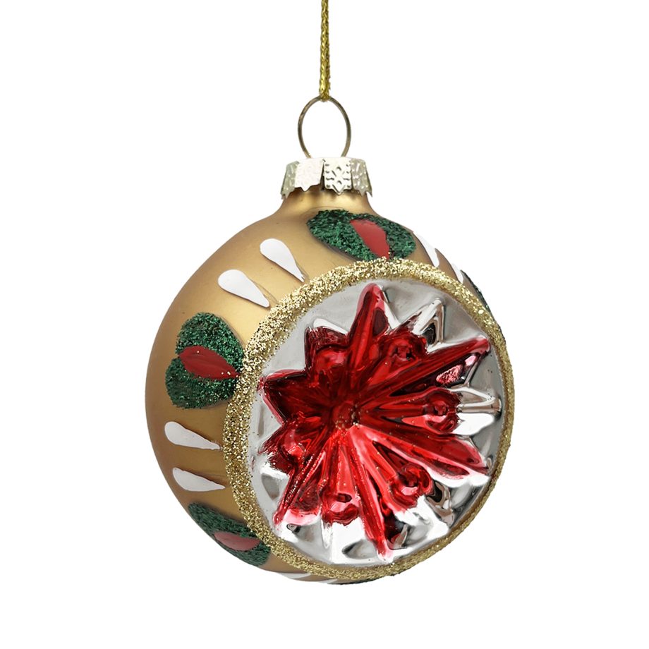 ORN GLASS BALL 3" DENTED MULTI GLITTER