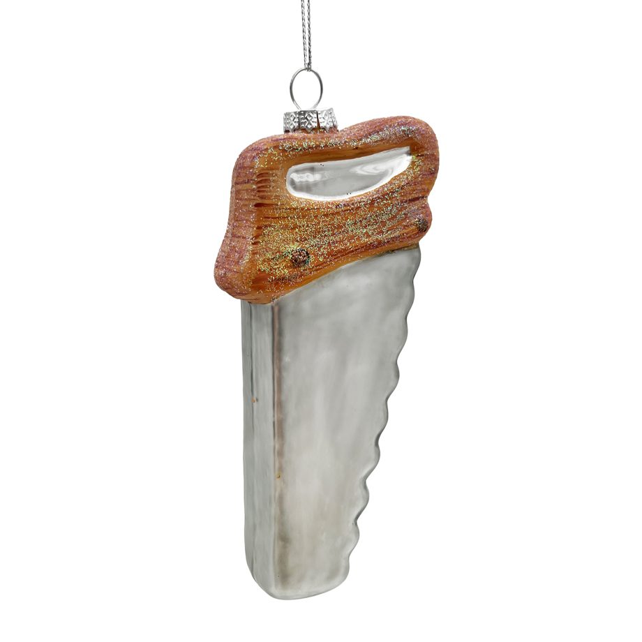 ORN GLASS SAW 5" BROWN/SILVER GLITTER
