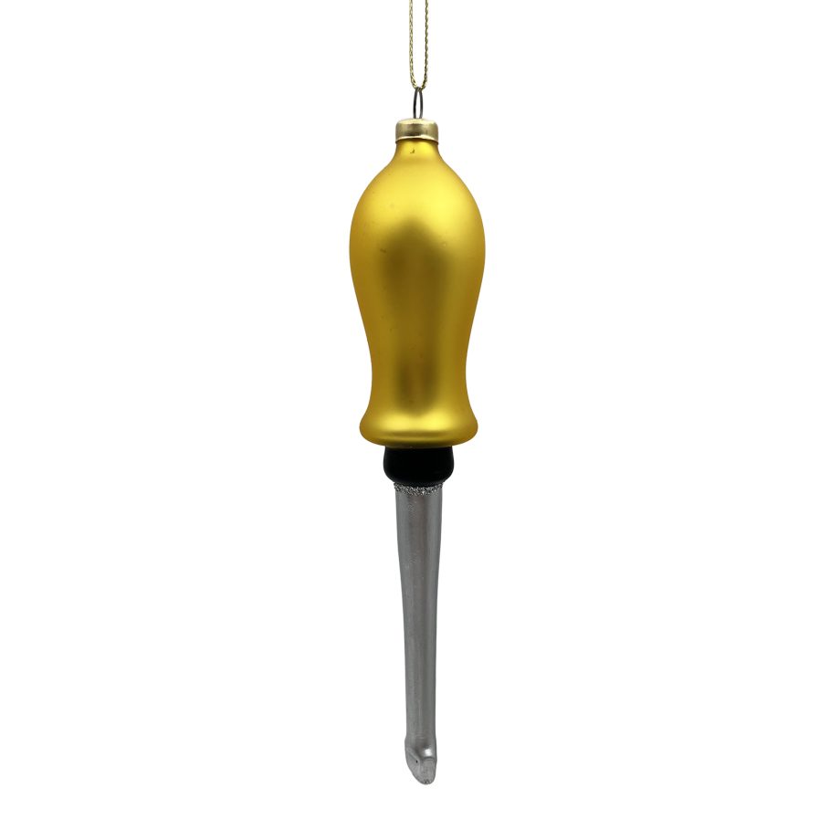 ORN GLASS SCREW DRIVER 3" GOLD/SILVER GLITTER