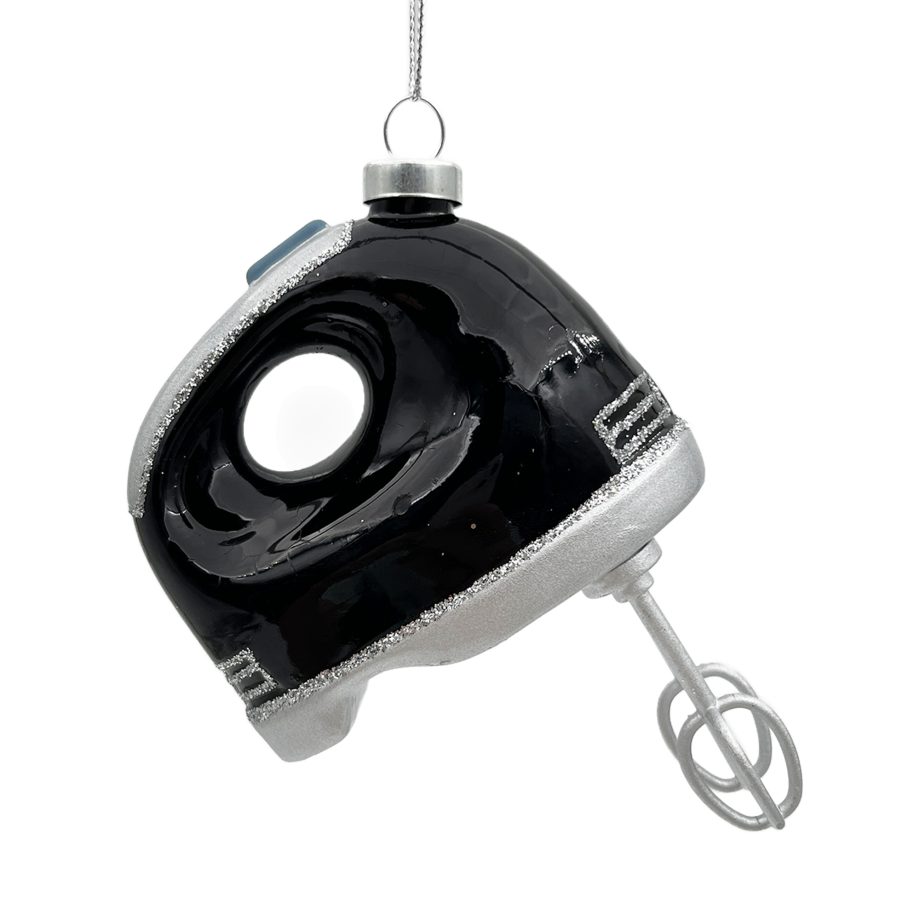ORN GLASS HAND MIXER 5" BLACK GLITTER