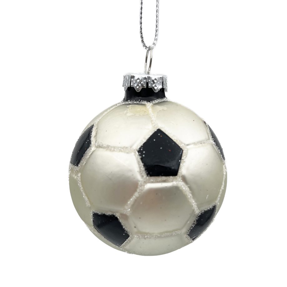 ORN GLASS FOOTBALL 2" WHITE/ BLACK MATTE