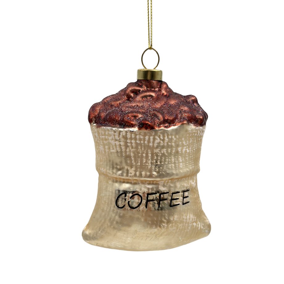 ORN GLASS COFFEE BEAN BAG 5" BROWN GLITTER