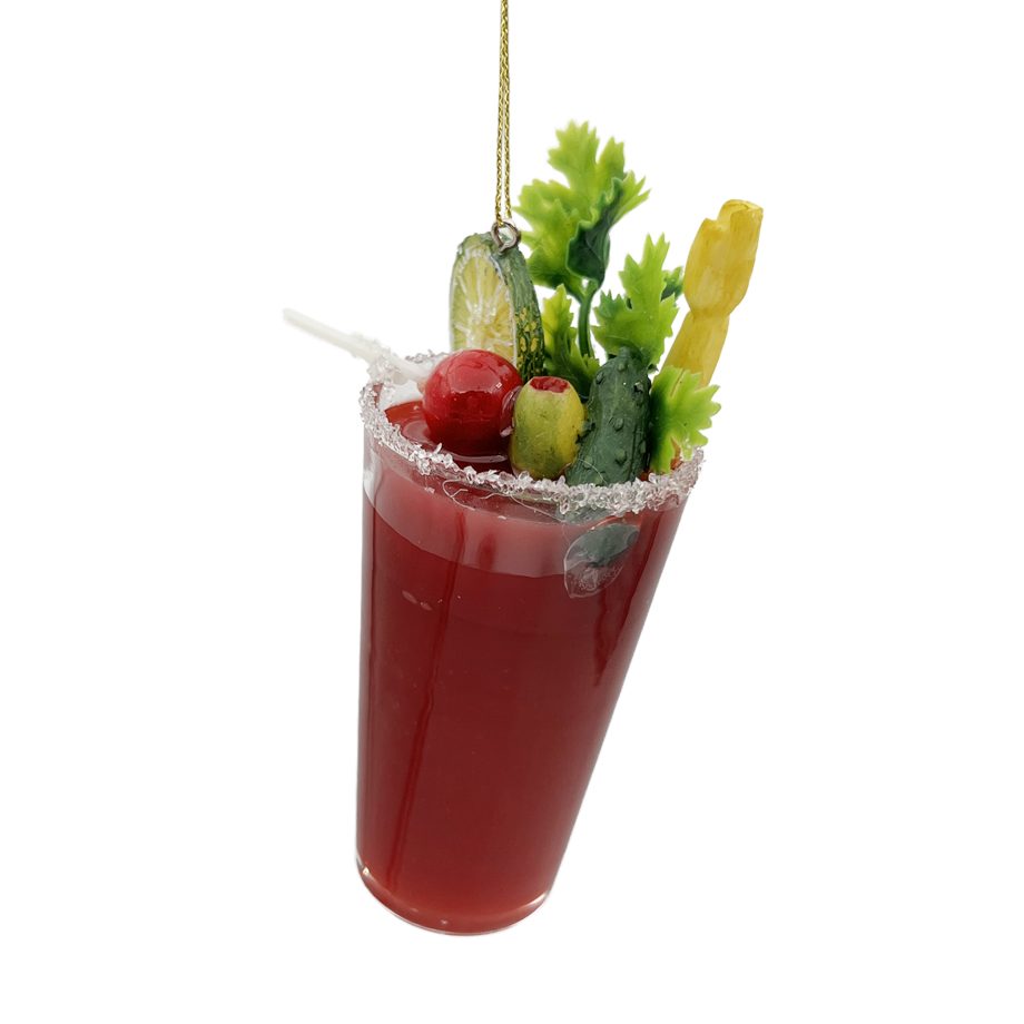 ORN GLASS CAESAR COCKTAIL 5" W/ VEGGIE GARNISH RED