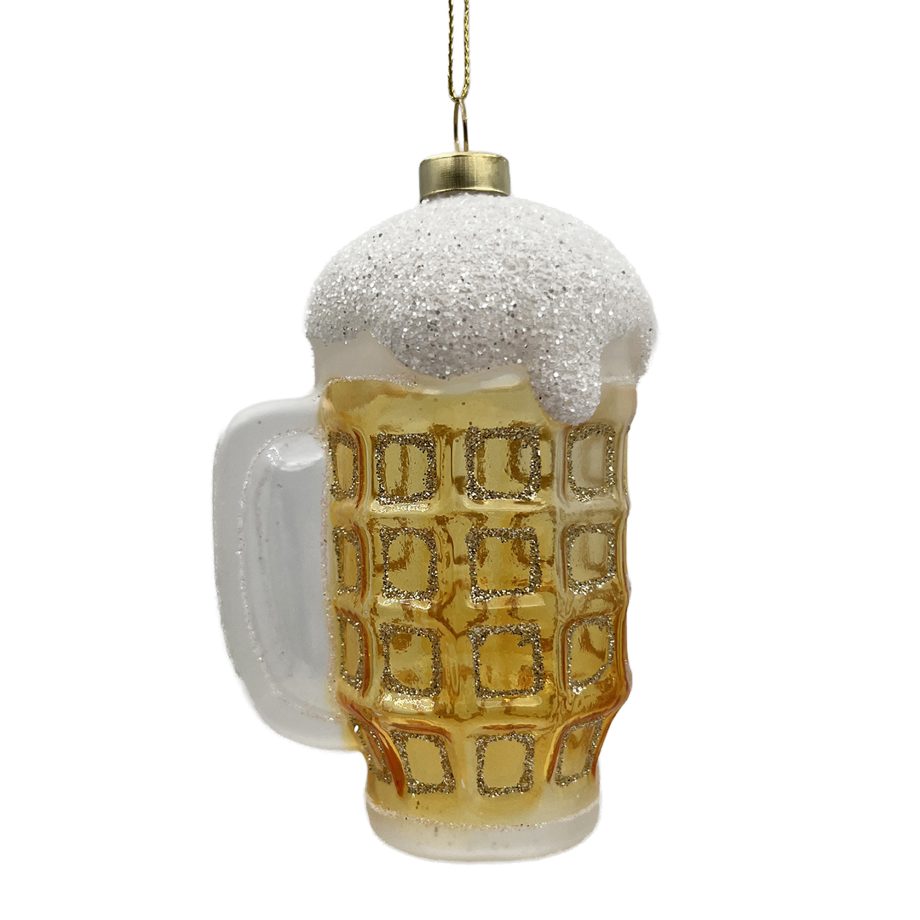 ORN GLASS BEER TUMBLER 5" GOLD GLITTER