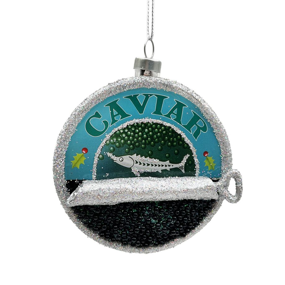 ORN GLASS CAVIAR 4" BLUE/MULTI GLITTER
