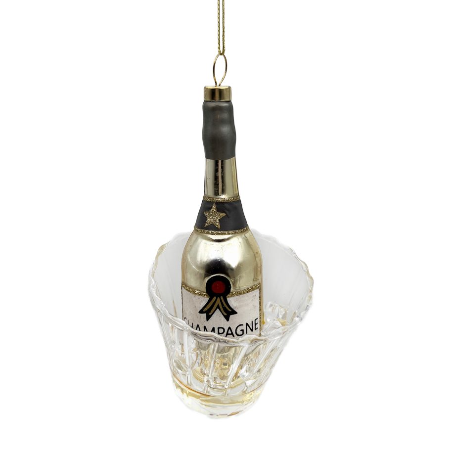 ORN GLASS BUCKET W/ CHAMPAGNE 5" CHAMPAGNE GLITTER