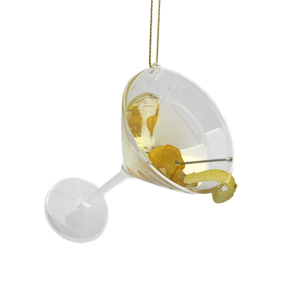 ORN GLASS CLASSIC MARTINI 5" W/ OLIVE & LEMON TWIST PALE YELLOW