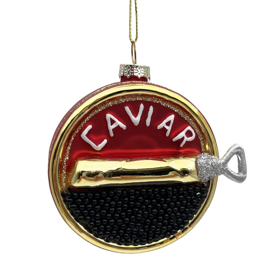 ORN GLASS CAVIAR 4" RED/MULTI GLITTER