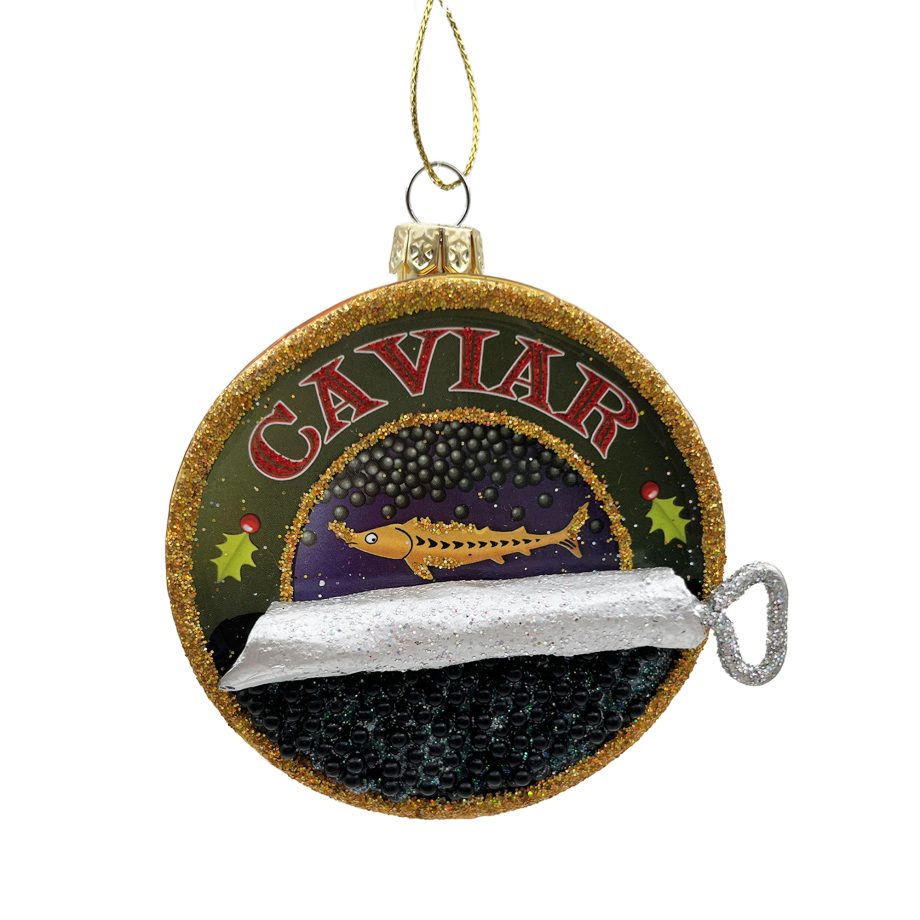 ORN GLASS CAVIAR 4" GOLD/MULTI GLITTER