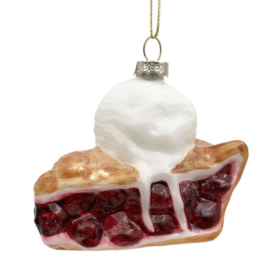 ORN GLASS DESSERT PIE 3" W/ ICING RED GLITTER
