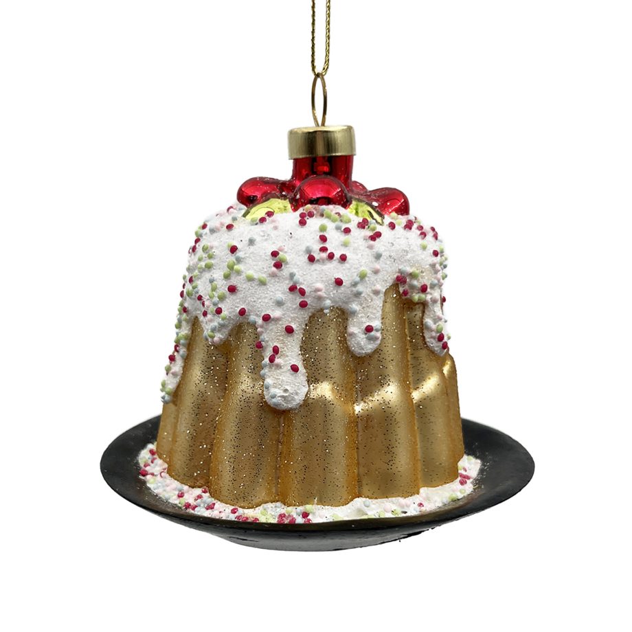 ORN GLASS POUND CAKE 3" W/ ICING MULTI GLITTER
