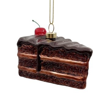 ORN GLASS SLICED CHOCOLATE CAKE 2" BROWN MATTE