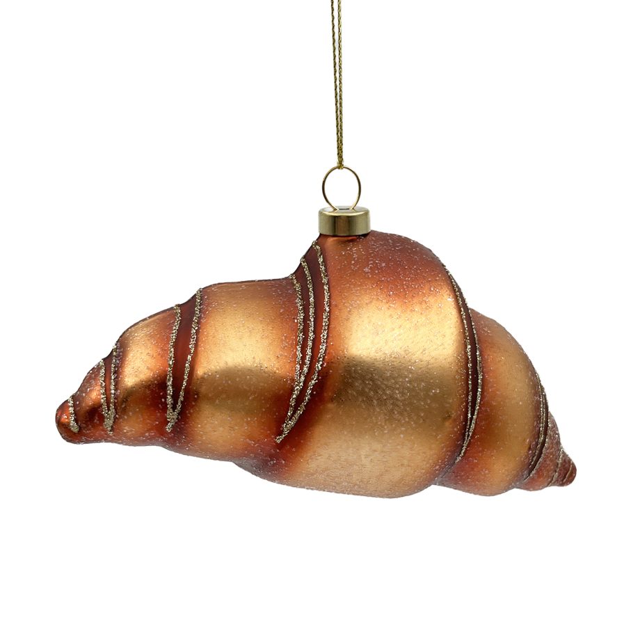 ORN GLASS CROISSANT 3" COPPER GLITTER