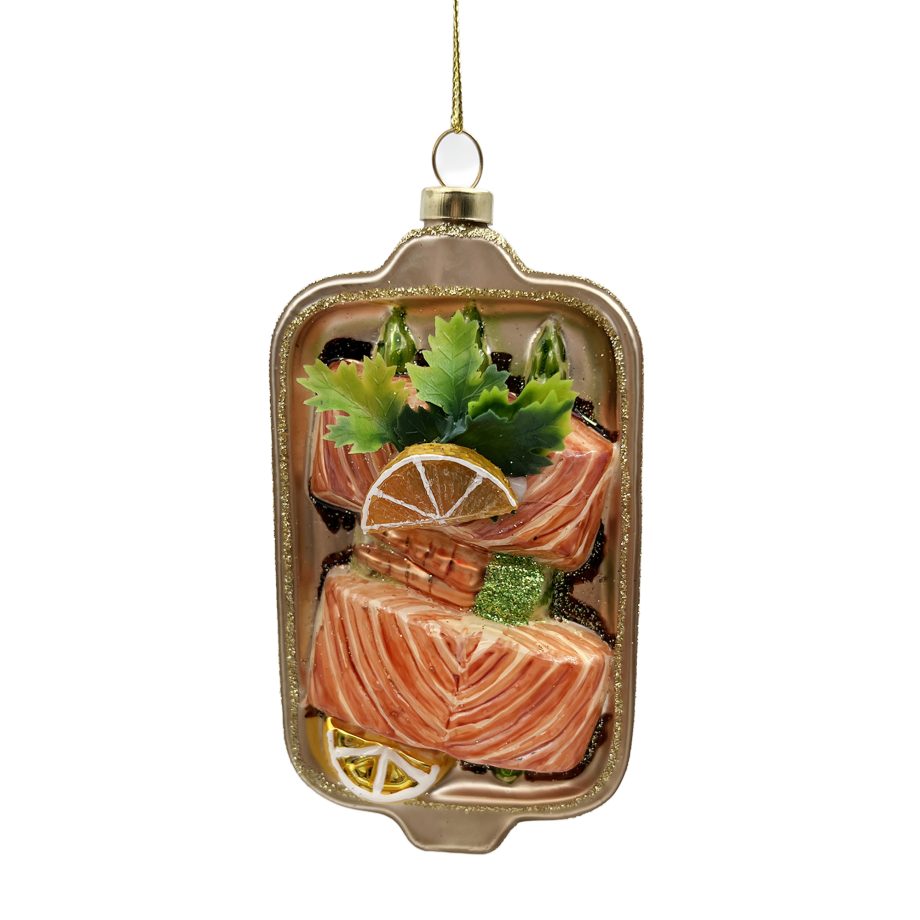 ORN GLASS SALMON SASHIMI PLATTER 6" GLITTER MULTI