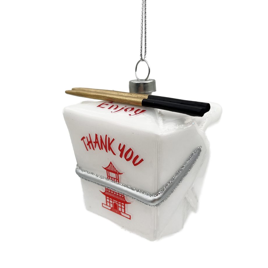 ORN GLASS TAKE AWAY BENTO BOX 3" W/ CHOPSTICK GLITTER WHITE