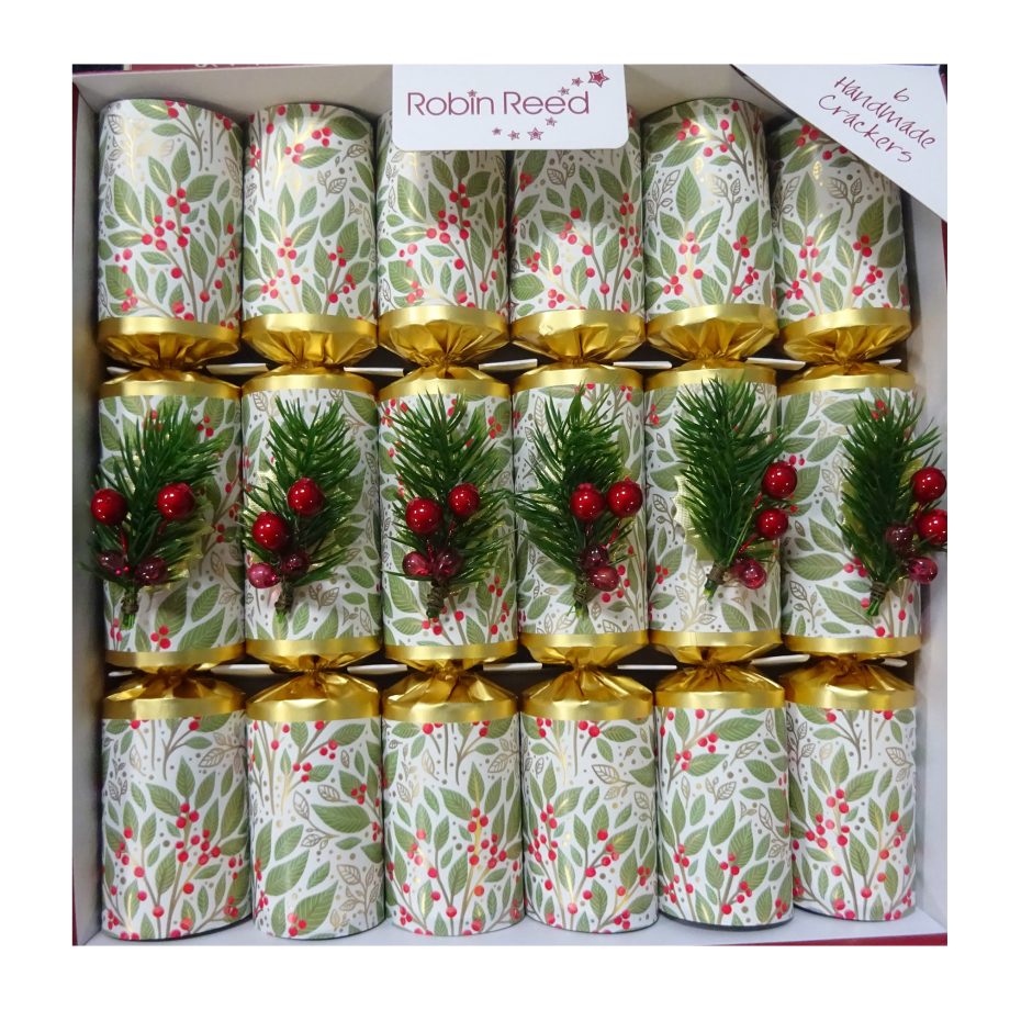 CHRISTMAS CRACKER PREMIUM GREEN 6PC X 12" WINTER BERRY WITH PICCADILLY GIFT INSIDE