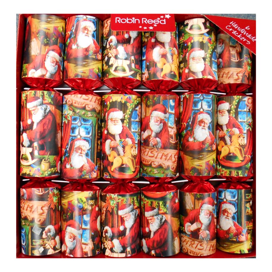 CHRISTMAS CRACKER PREMIUM RED 6PC X 12" SANTA'S WORKSHOP WITH PICCADILLY GIFT INSIDE