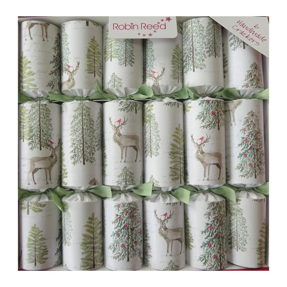 CHRISTMAS CRACKER PREMIUM WHITE 6PC X 12" SAGE WOODLAND W/ PICCADILLY GIFT INSIDE