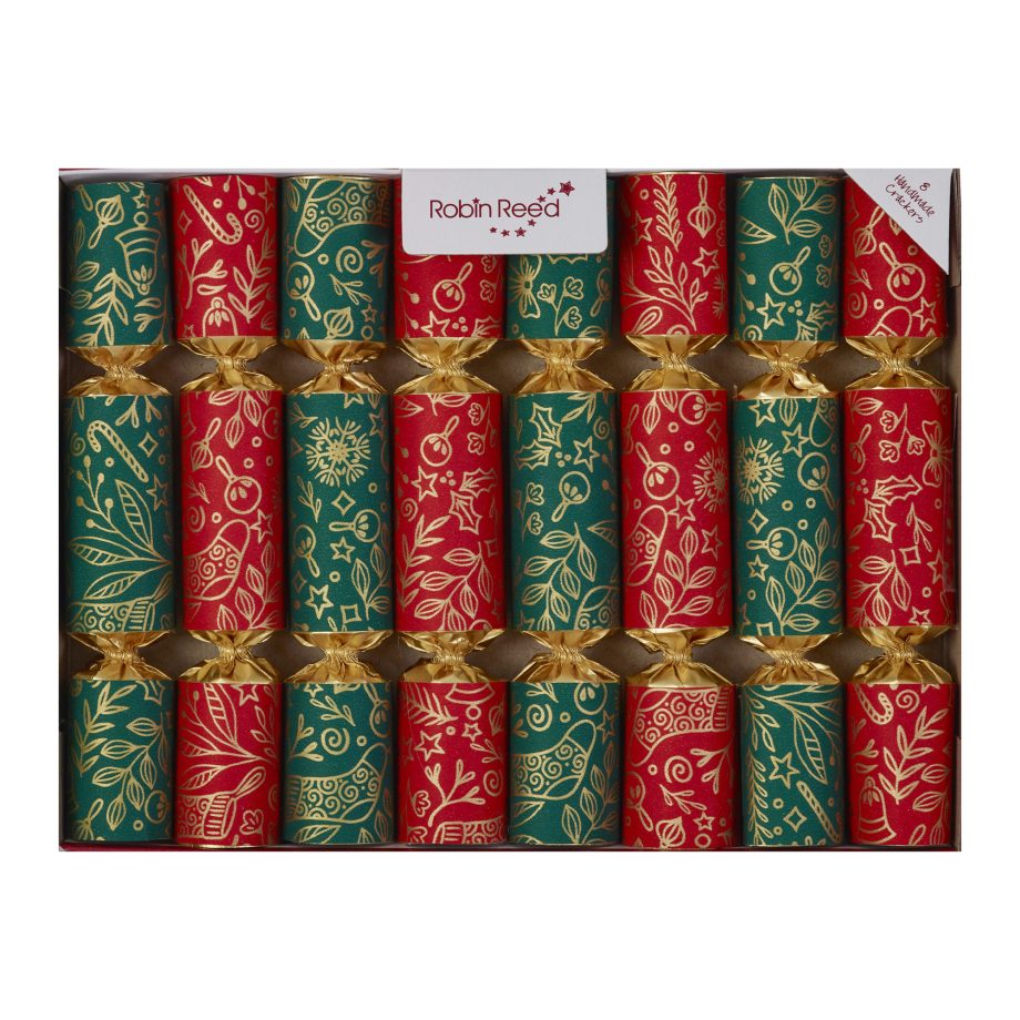 CHRISTMAS CRACKERS RED/GREEN 6PC X 12" RED & GREEN BON BON WITH CHARADES INSIDE