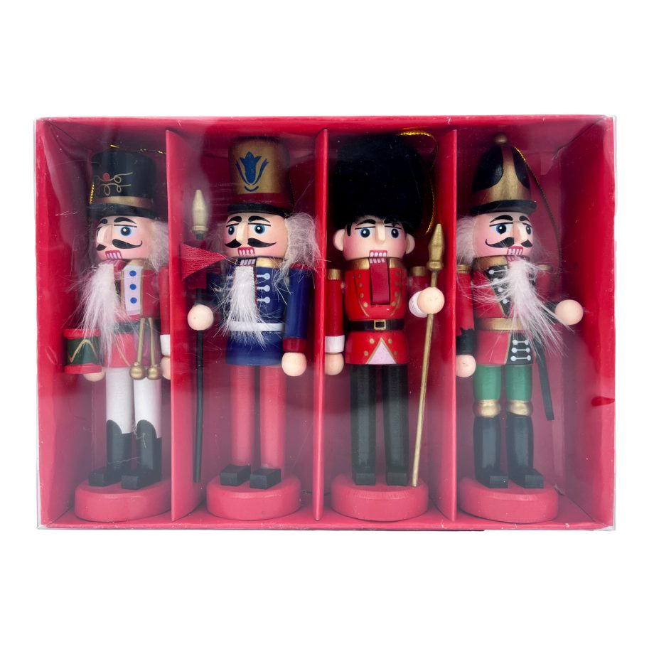 NUTCRACKER WOODEN STANDING 5" RED/BLUE/BLACK/MULTI SET OF 4