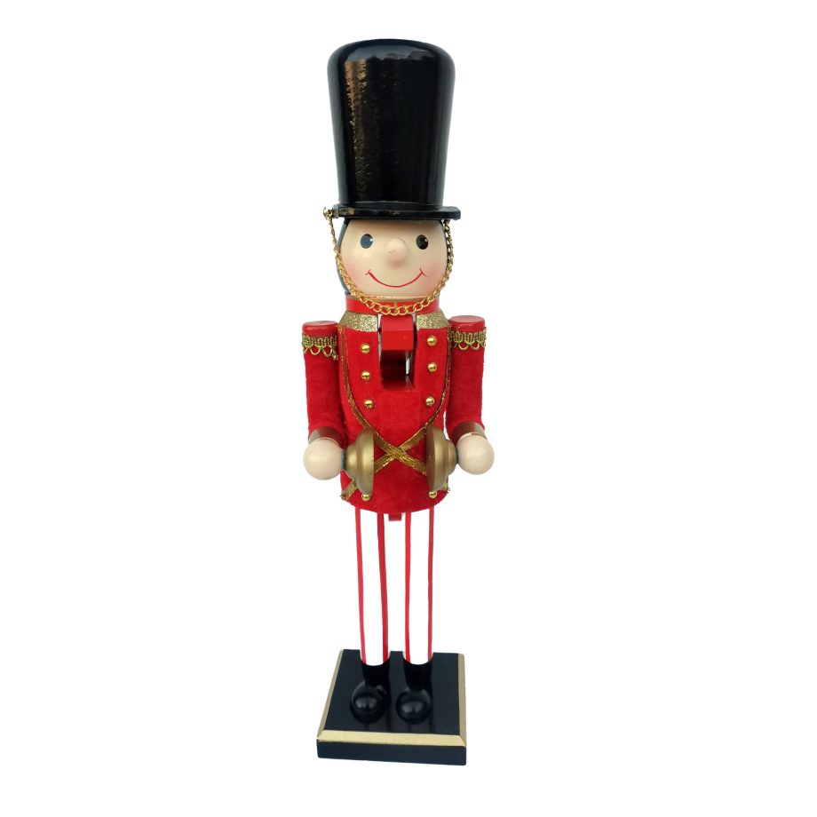 NUTCRACKER WOODEN STANDING 15" RED/BLACK TOY SOLDIER W/ CYMBALS