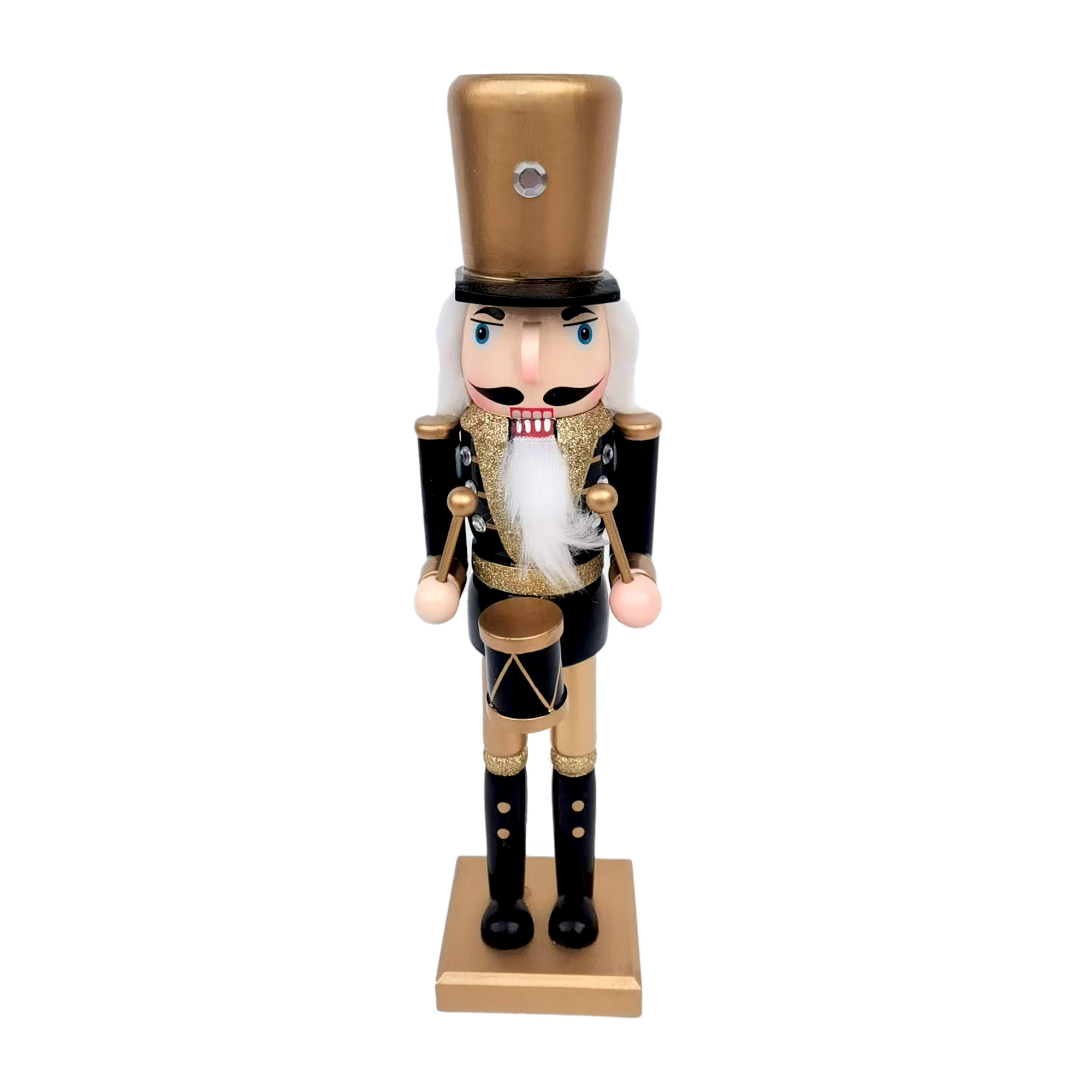 NUTCRACKER WOODEN STANDING 15" BLACK/GOLD W/ DRUM