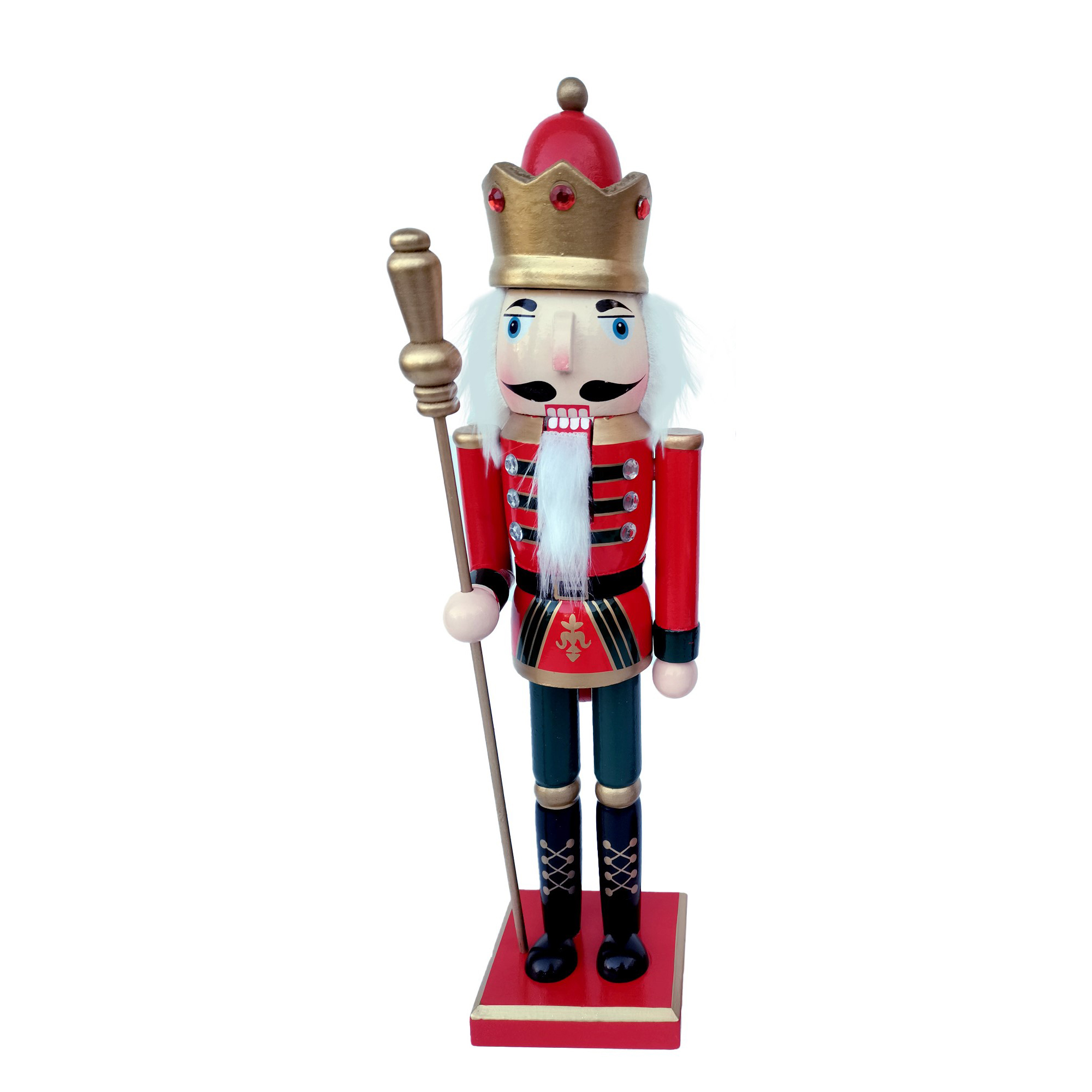 NUTCRACKER WOODEN STANDING 15" RED/GREEN KING W/ SCEPTER