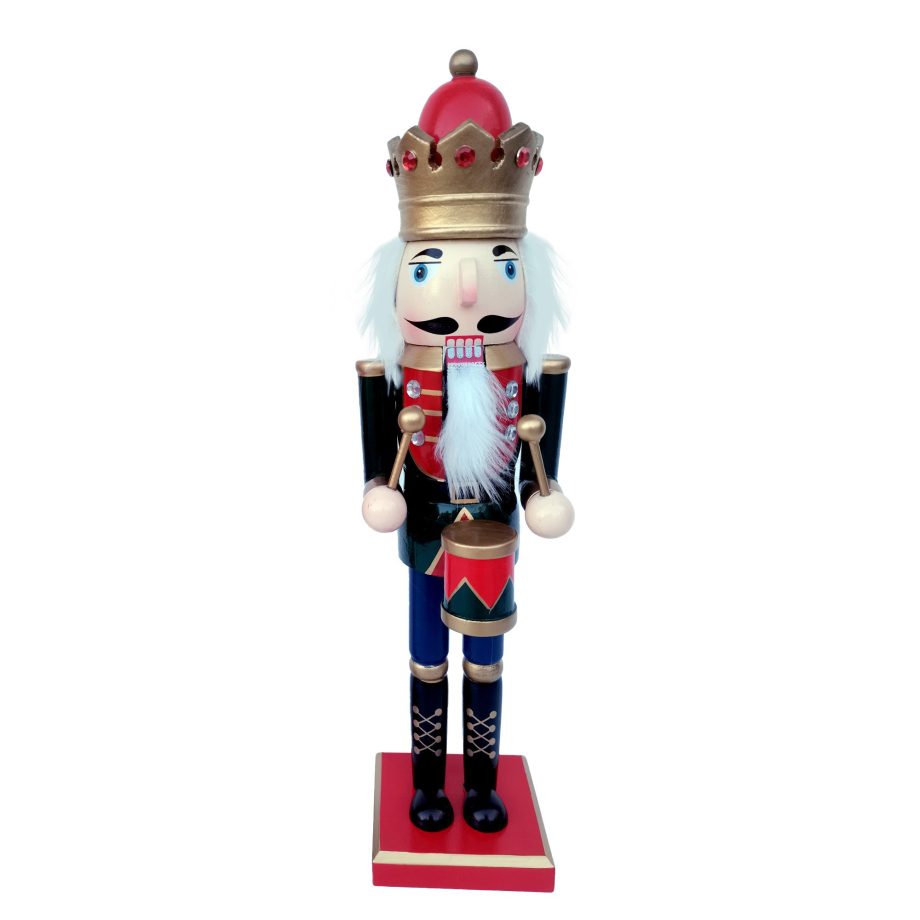 NUTCRACKER WOODEN STANDING 15" RED/GREEN W/ DRUMMER KING