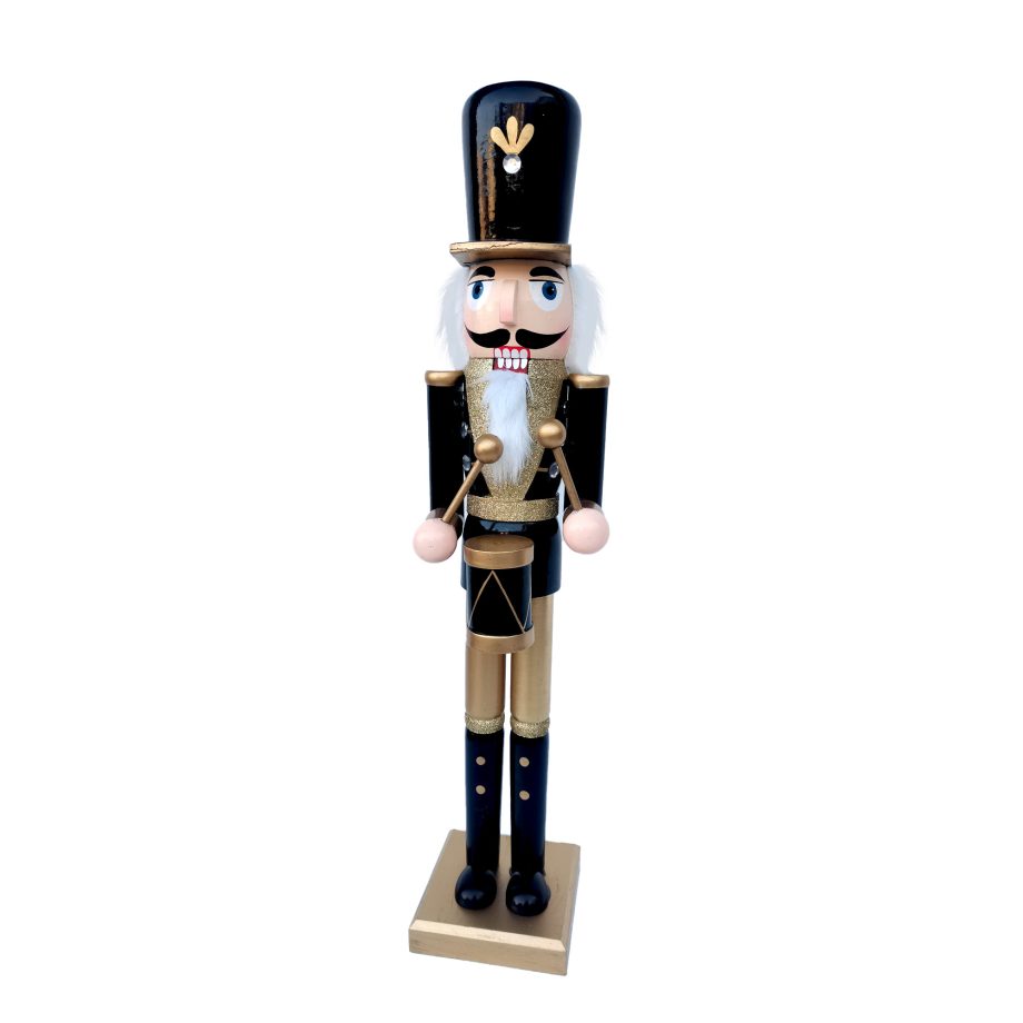NUTCRACKER WOODEN STANDING 24" BLACK/GOLD DRUMMER