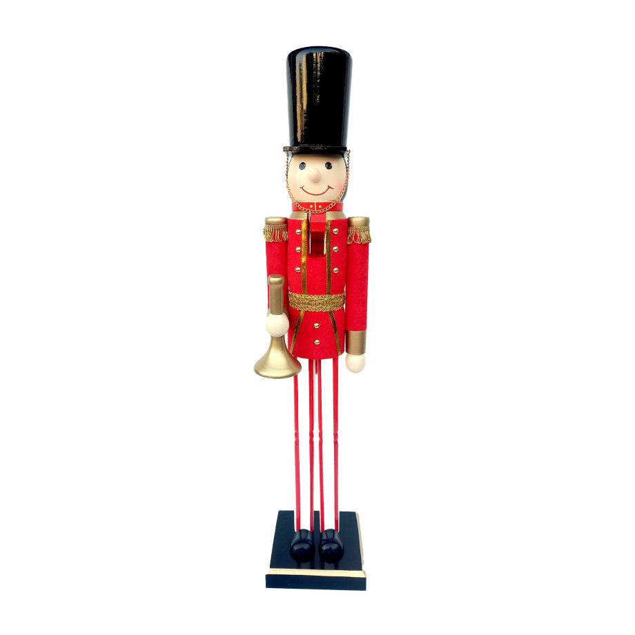 NUTCRACKER WOODEN STANDING 32" RED/BLACK TOY SOLDIER W/ TRUMPET