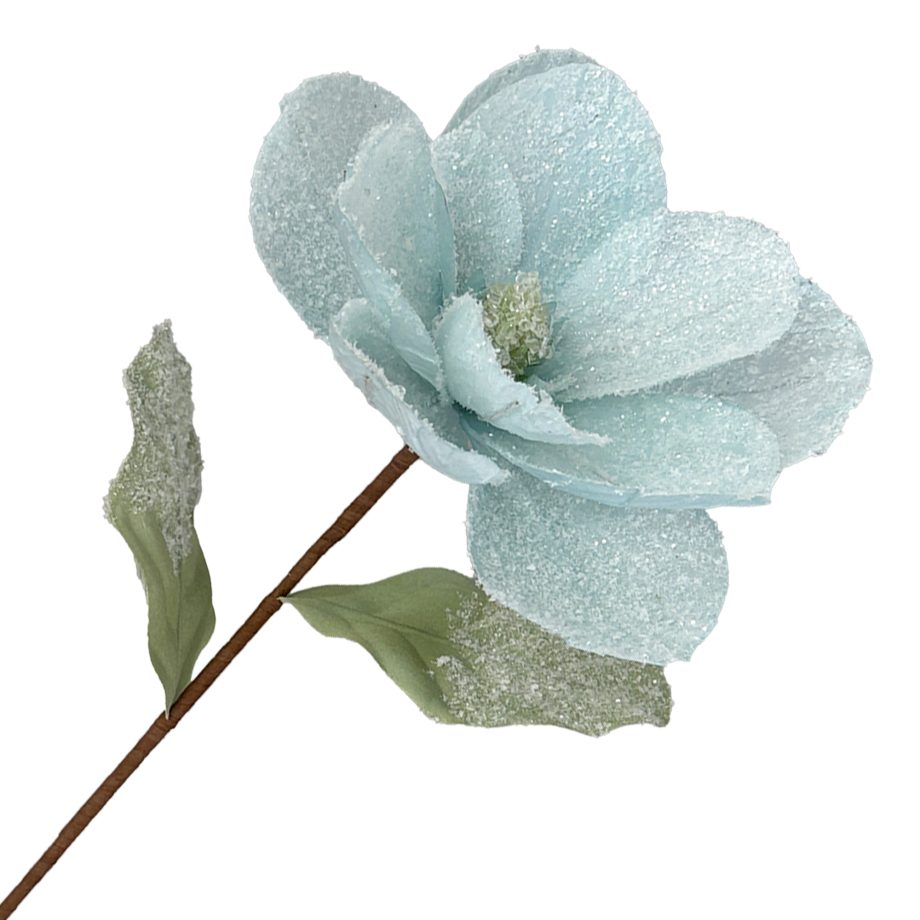 MAGNOLIA STEM LT. BLUE/LT. GREEN 24" ICED SNOWED/GLITTER