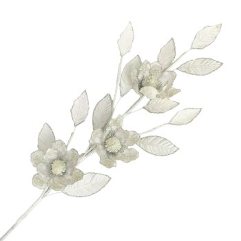 SPRAY MAGNOLIA HEAD LEAF VELVET 36" IVORY/WHITE W/ GLITTER & BEAD