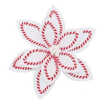 POINSETTIA HEAD CANDY CANE WHITE/RED 13"VELVET W/ GLITTER CENTER