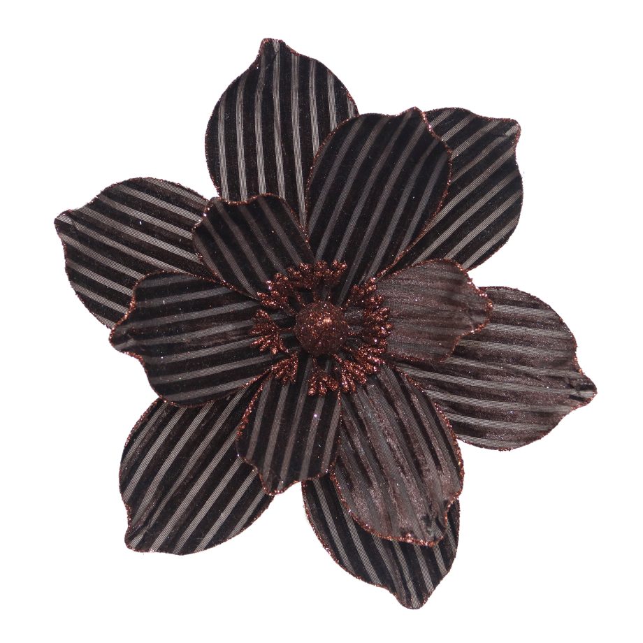 MAGNOLIA HEAD BROWN/CHOCOLATE 10" VELVET RIBBED W/ GLITTER