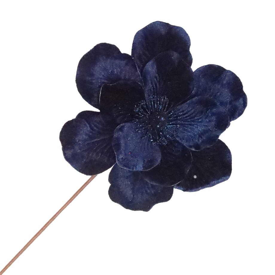 MAGNOLIA STEM VELVET NAVY BLUE 10" W/ GLITTER CENTER