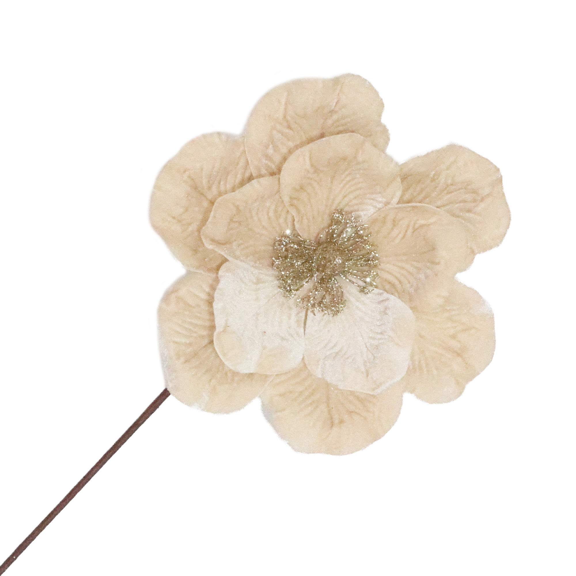 MAGNOLIA STEM VELVET CHAMPAGNE 10" W/ GLITTER CENTER