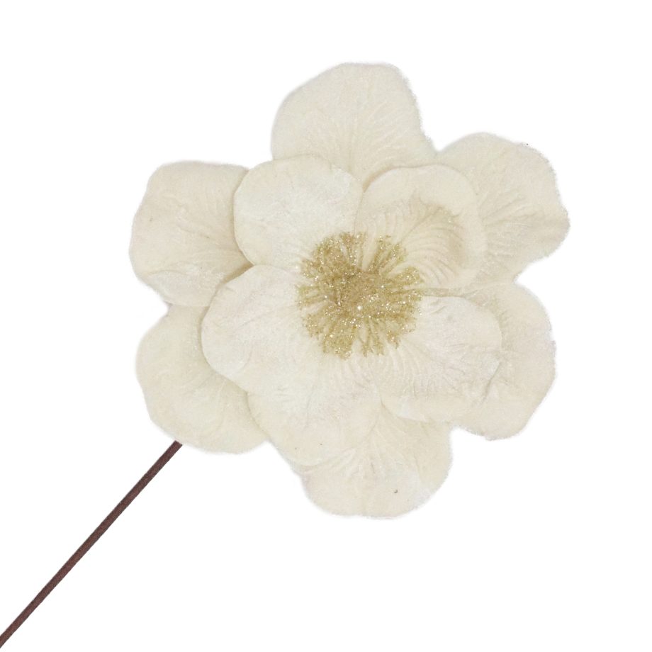 MAGNOLIA STEM VELVET IVORY 10" W/ GLITTER CENTER