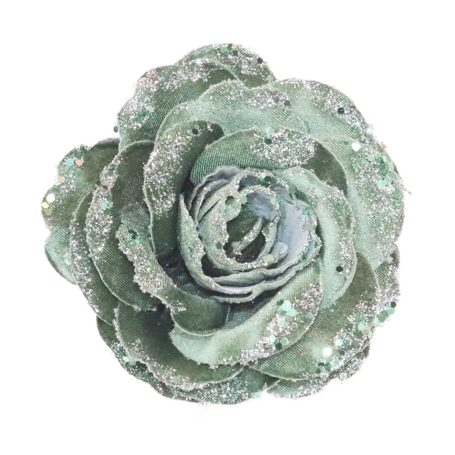 ROSE HEAD SAGE 5" VELVET W/ GLITTER
