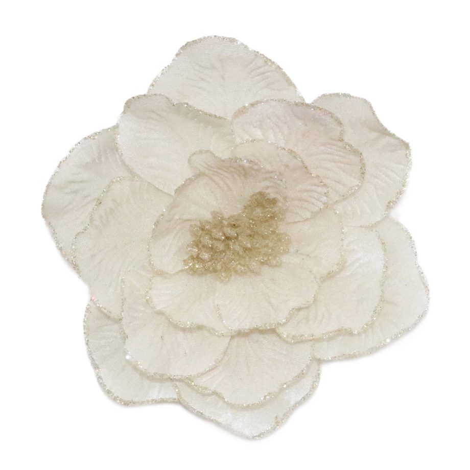 MAGNOLIA HEAD CREAM 8" FABRIC TEXTURED PETALS W/ GLITTER EDGES
