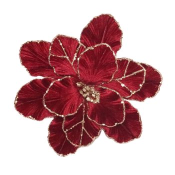 POINSETTIA HEAD BURGUNDY/ROSE GOLD 11" VELVET TEXTURED PETALS W/ GLITTER