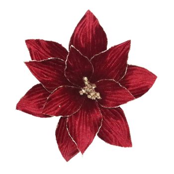 POINSETTIA HEAD BURGUNDY/ROSE GOLD 11" VELVET PLEATED PETALS W/ GLITTER