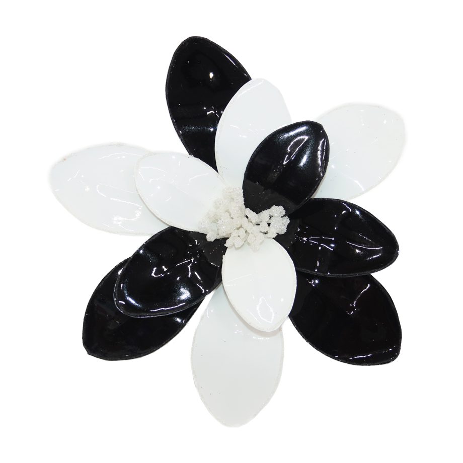 POINSETTIA HEAD BLACK/WHITE 13" PATENT LEATHER SHINY W/ GLITTER
