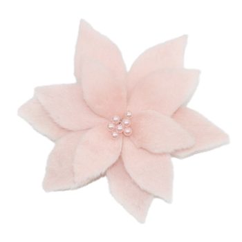 POINSETTIA HEAD PINK 11" FAUX FUR W/ PEARL BEADS CENTER