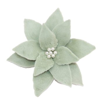 POINSETTIA HEAD MINT 11" FAUX FUR W/ PEARL BEADS CENTER