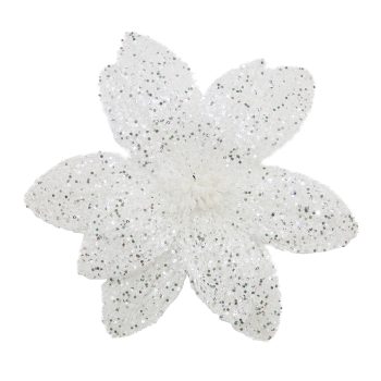 POINSETTIA HEAD WHITE 12" MESH W/ GLITTER