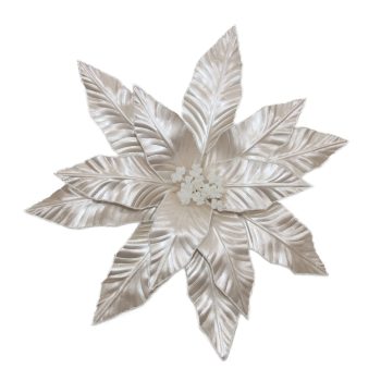 POINSETTIA HEAD PEARL WHITE 14" FABRIC W/ GLITTER
