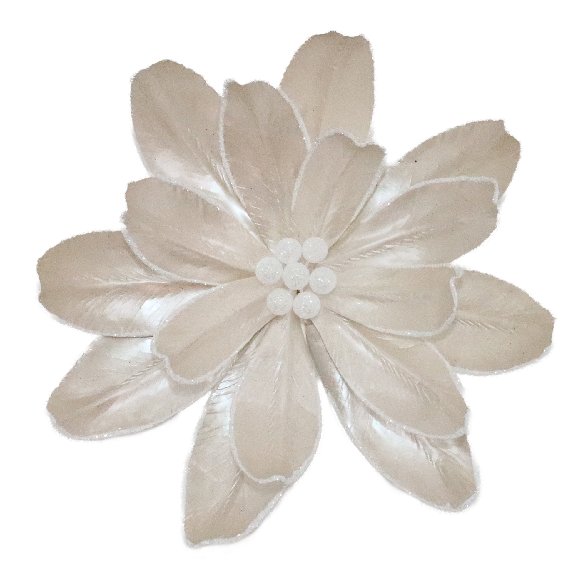 FLOWER HEAD PEARL WHITE 11" VELVET W/ GLITTER EDGES